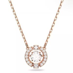 New SWAR0VSKI Una Sparkling Dance Crystal Rose Gold Round Necklace.